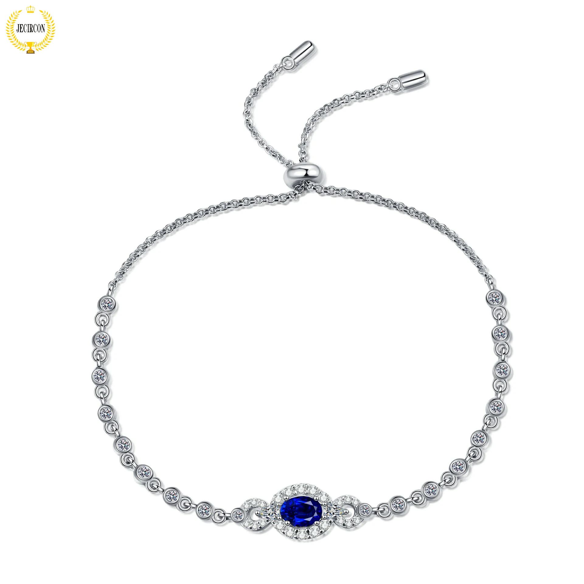 

JECIRCON 925 Sterling Silver Bracelet for Women Sapphire Blue Oval Bag 0.5ct Moissanite Elegant High-end Light Luxury Jewelry