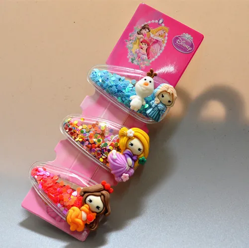 3pcs Disney princess children hair clip Frozen Elsa cartoon Hairpin girl doll Accessory baby jewelry head hoop Minnie hair clip