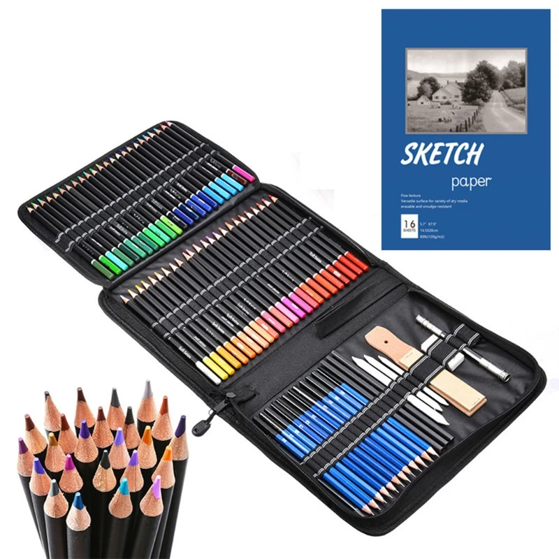 

XXUD 96pcs Professional Sketch Drawing Pencils Set Charcoal Graphite Oil Colored Pencil Painting Book for Student Artist