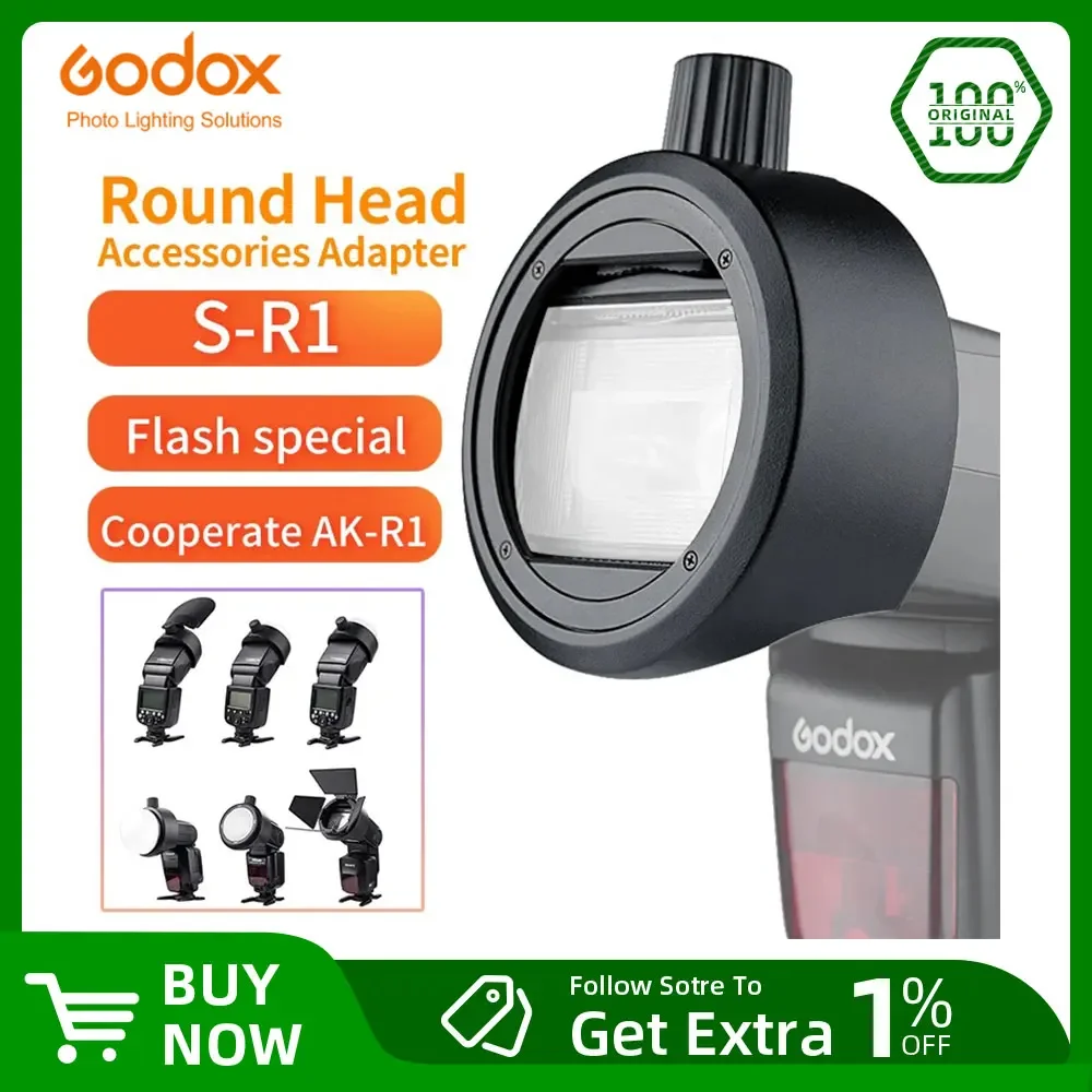 Adattatore Accessori Testa Tonda Godox S-R1 Vestito Per V860Ii V850Ii Tt685 Tt600 Serie Yongnuo Canon Nikon Flash Installa Ak-R1
