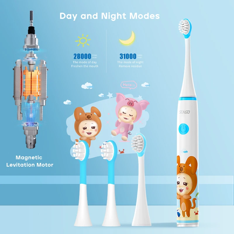 SEAGO Sonic Electric Toothbrush Magnetic Levitation Motor Day and Night Modes 2 Mins Smart Timer with 4 Replacement Brush Heads