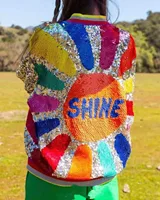 Spring And Autumn New Contrasting Color Patchwork Sequins Coats Loose Long Sleeve Streetwear Zipper Hip Hop Women Jackets