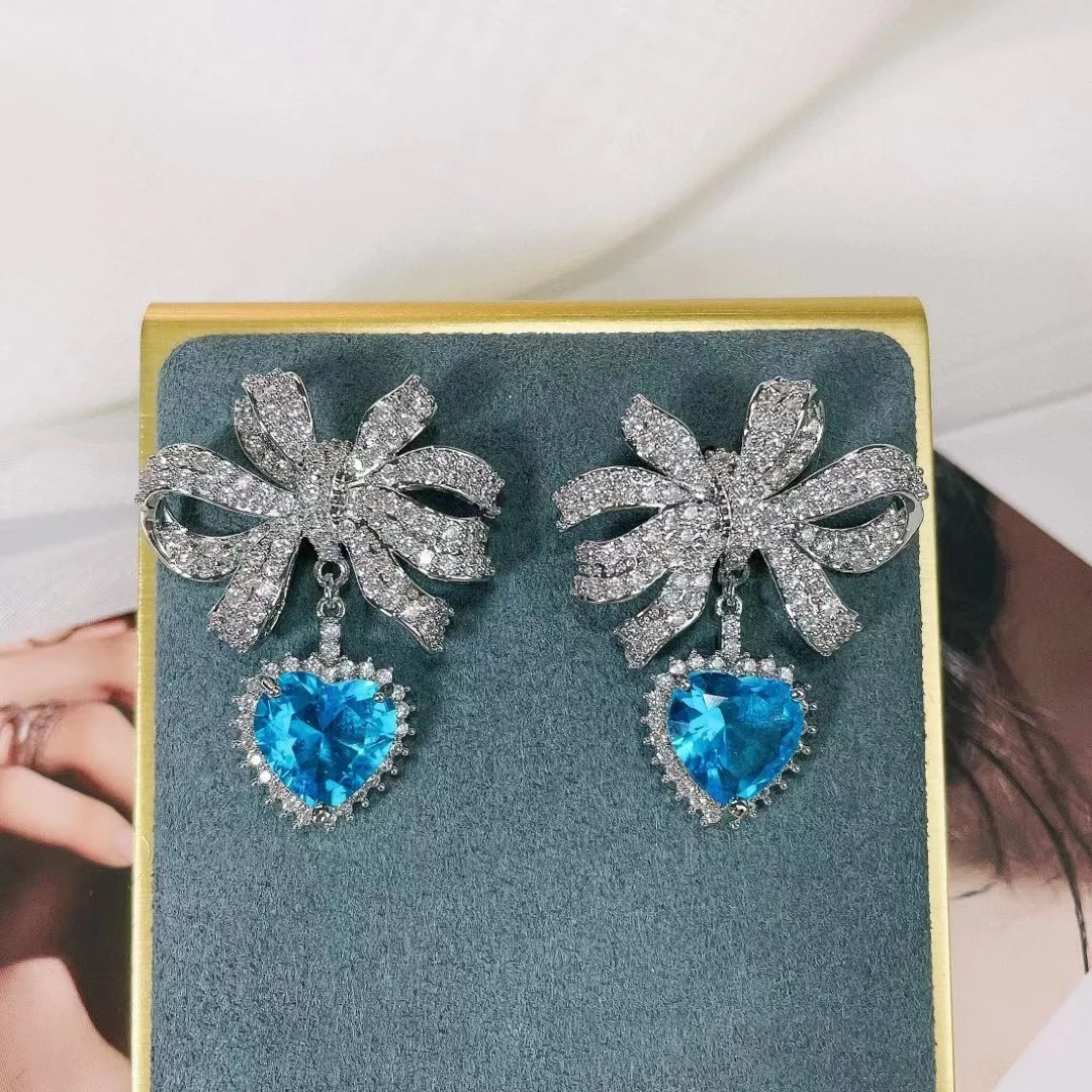 

EYER Luxury Fashion Colorful Zircon Sweet Style Bowknot Earrings For Women Bridal Wedding Party Daily Trendy Jewelry Accessories