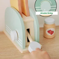 Wooden Toaster Toy Kids Bread Machine Kit Pretend Play Kitchen Toys Set Breakfast Educational Toys Gifts for Girls Boys 5