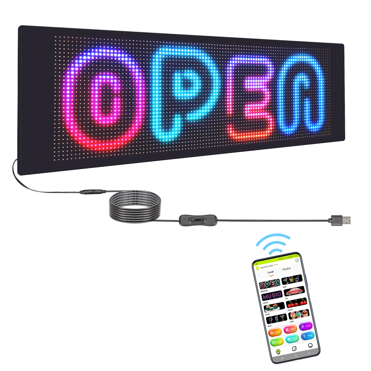 LED Matrix Panel DC 5V Bluetooth App Programmable Scrolling Message USB Flexible LED Sign Custom Text Graffiti Animation Images