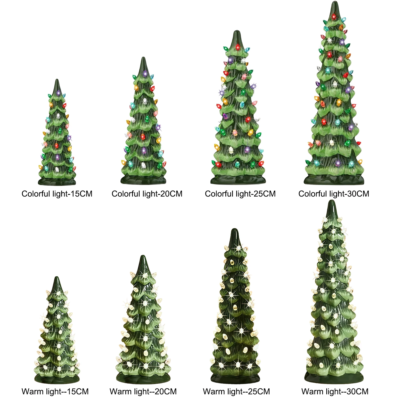 Retro Resin Christmas Village Decoration Tree Lights With Tree Topper LED Multicolored Lights For Ornaments Home Courtyard Ornam