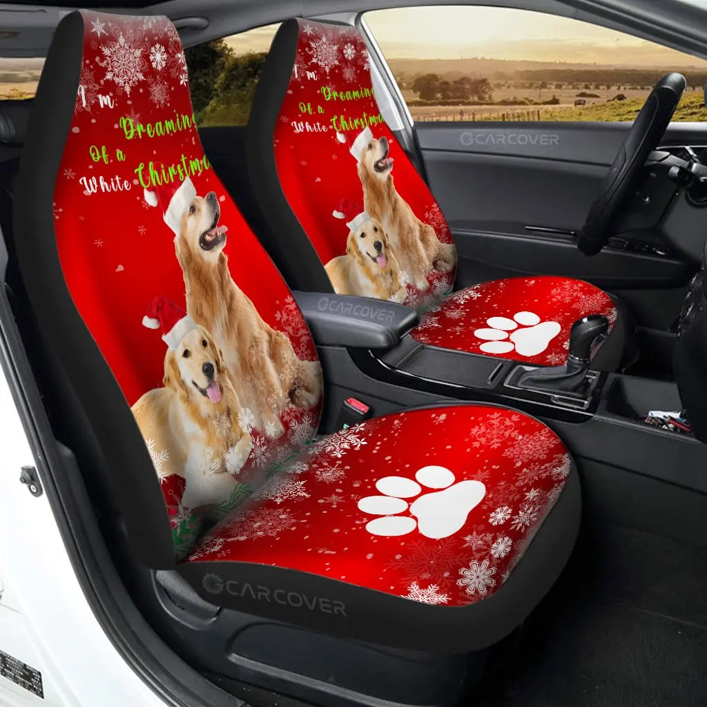 

Christmas Golden Retrievers Car Seat Covers Custom Dog Car Interior Accessories,Pack of 2 Universal Front Seat Protective Cover