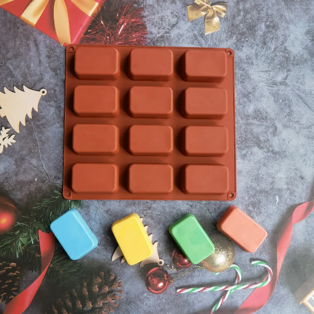 12 Cavity Square Silicone Soap Mold Candle Pudding Candy Wax Aromatherapy mould Craft Decorating 3D DIY Handmade Making Tool silicone soap molds