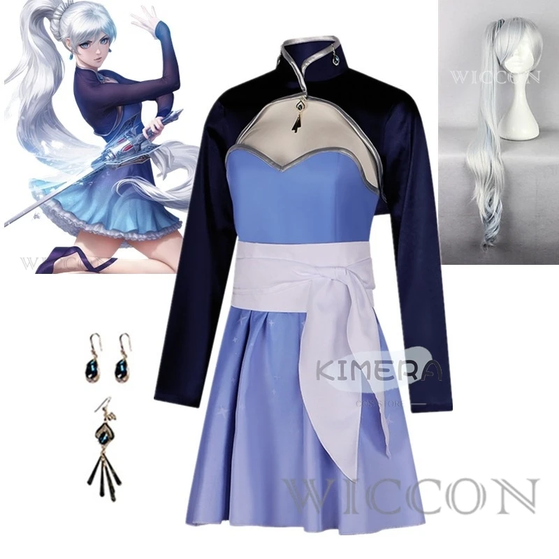 

Anime Season 4 Weiss Schnee Cosplay White Snow Tube Tops Dress Outfit Cosplay Wig For Women Girls Cosplay Costumes Halloween