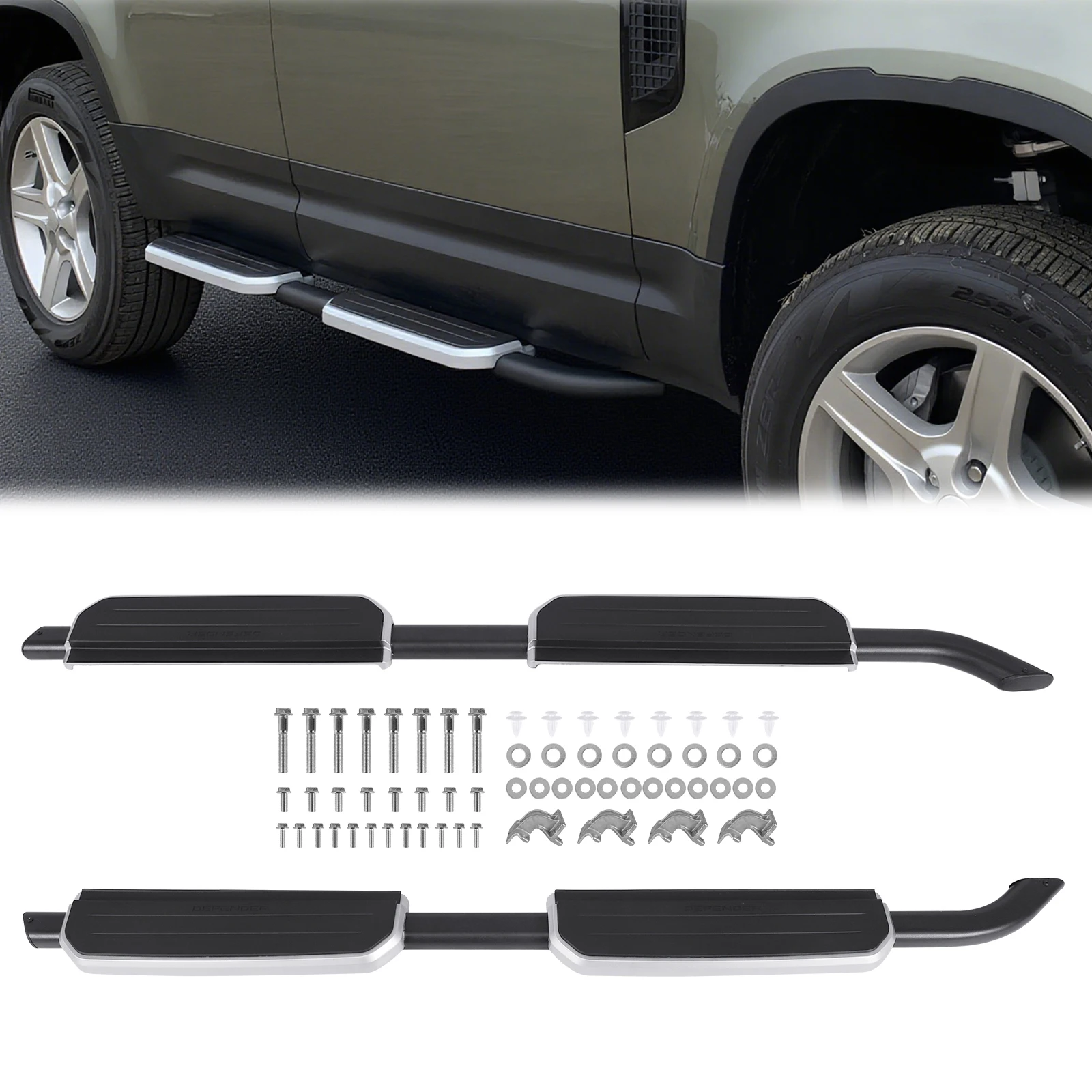 For 2020-2024 Land Rover Defender Running Boards Wear Resist Rail Bars High Load-Bearing Side Step Boards Car Spare Parts