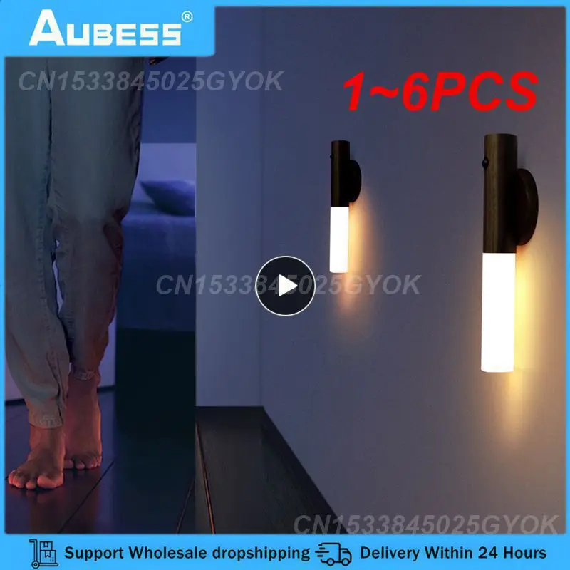 

1~6PCS USB Wireless Wood Stick Night Light Warm Motion Sensor Wall Lamp Magnetic Corridor Cabinet Wardrobe Light Decor Home