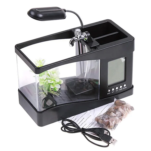 Multifunction Desktop Aquarium Living Room Office Tabletop USB Fish Tank Intelligent Digital Display Tank for Goldfish Betta 5