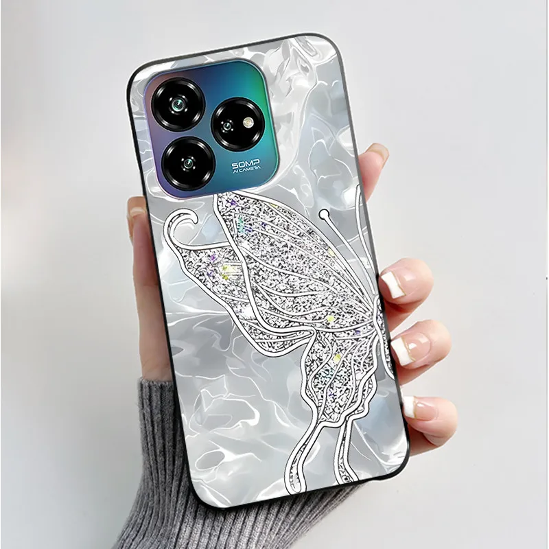 Black Soft Silicone Case with Cute Flower Cartoon Design