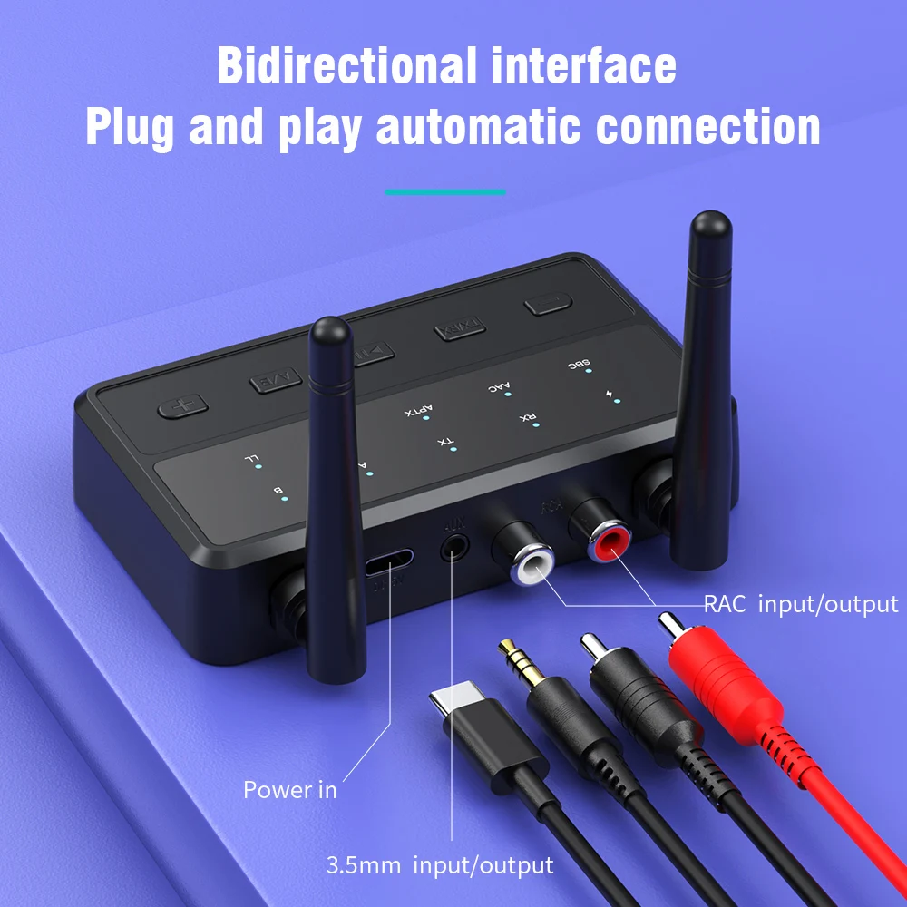 2 IN 1 블루투스 오디오 어댑터 데스크탑 aptX-어댑티브 HD/LL AAC 무선 송수신기 3.5MM AUX RCA TV PC 자동차 이어폰용