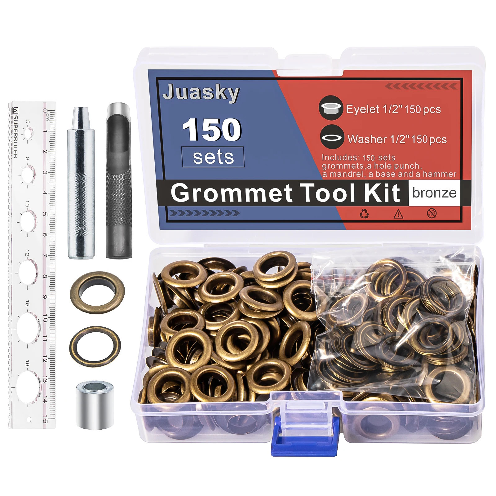 150 sets Grommet Tool Kit 1/2 Inch, 12mm Bronze Metal Eyelets Grommets with Installation Tools