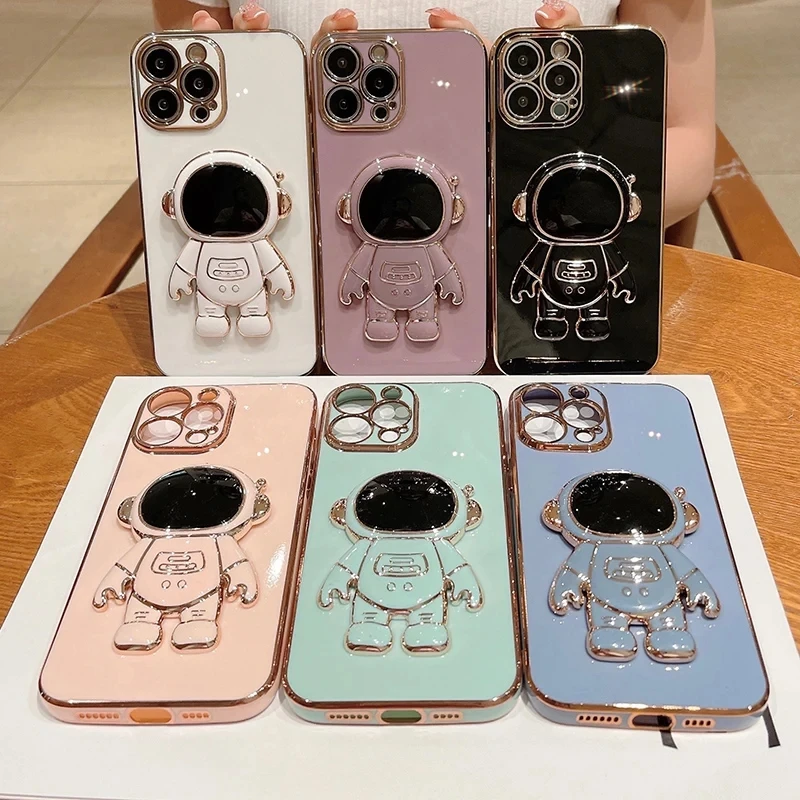 Luxury Plated Space Astronaut Ring Holder Phone Case Cover