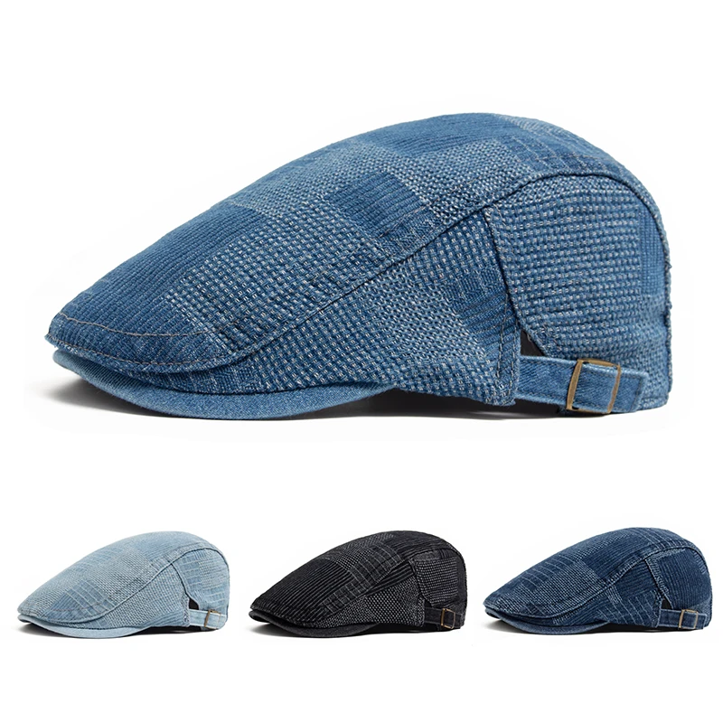 Casual Hats denim vintage beret men newsboy cap summer women forward cap cotton visor flat hat autumn peaked painter hat