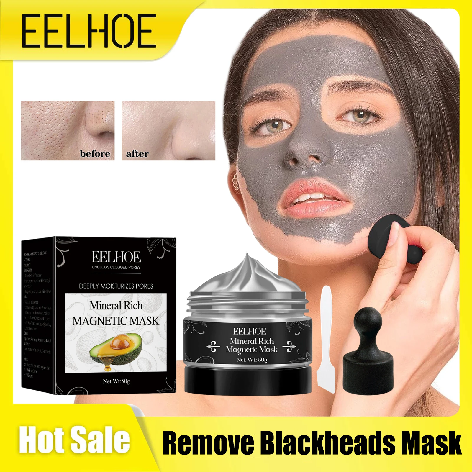

Remove Blackheads Mask Deep Cleaning Shrink Pores Whitening Anti Acne Pimples Treatment Smooth Mineral Rich Magnetic Facial Mask
