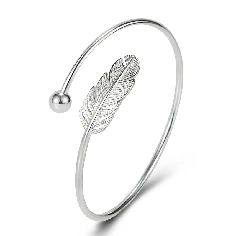 Feather Bangle Bracelet for Women Luxury Jewelry Rose Gold Silver Cuff Bangles 3