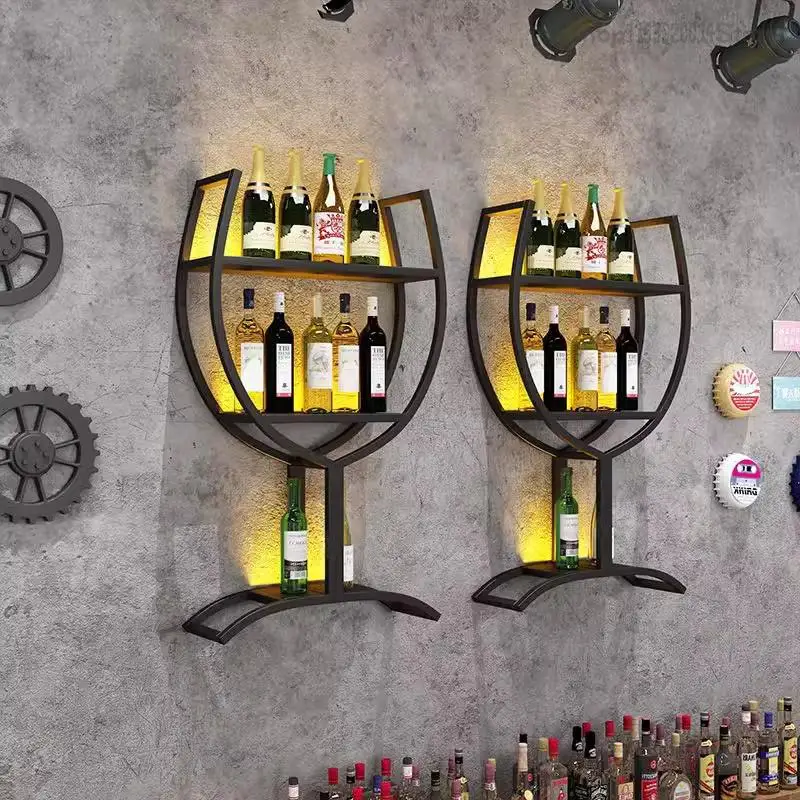 Bar Bar Counter Wine Cabinet Creative Industrial Wind Wall Hanging Wine Rack Restaurant Storage Rack Iron Display Wall