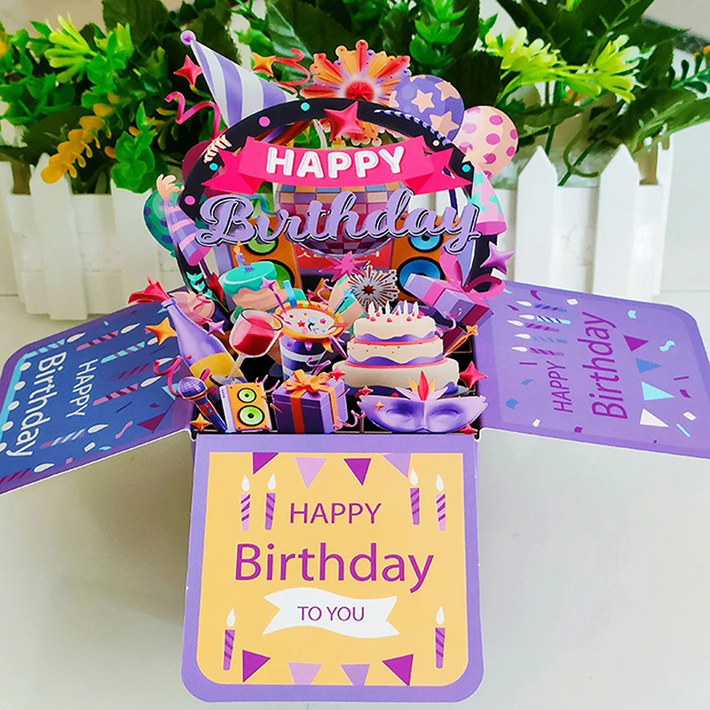 3D Pop Up Happy Birthday Greeting Card Gift Greeting Cards For Birthday With Envelope Blessing Postcard Party Gifts