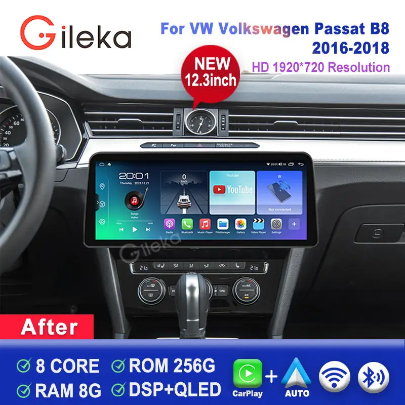 

12.3 inch Carplay Screen Android For VW Volkswagen Passat B8 2016-2018 Car Radio Stereo Multimedia Player GPS Navigation 4G WIFi