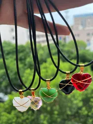 5 - Piece Natural Stone and Crystal Heart Necklace Set - 60cm (Style A)