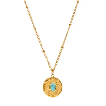 Minimalist Irregular Round Turquoise Pendant Titanium Steel Stainless Steel 18K Gold Plated Choker Necklace for Women