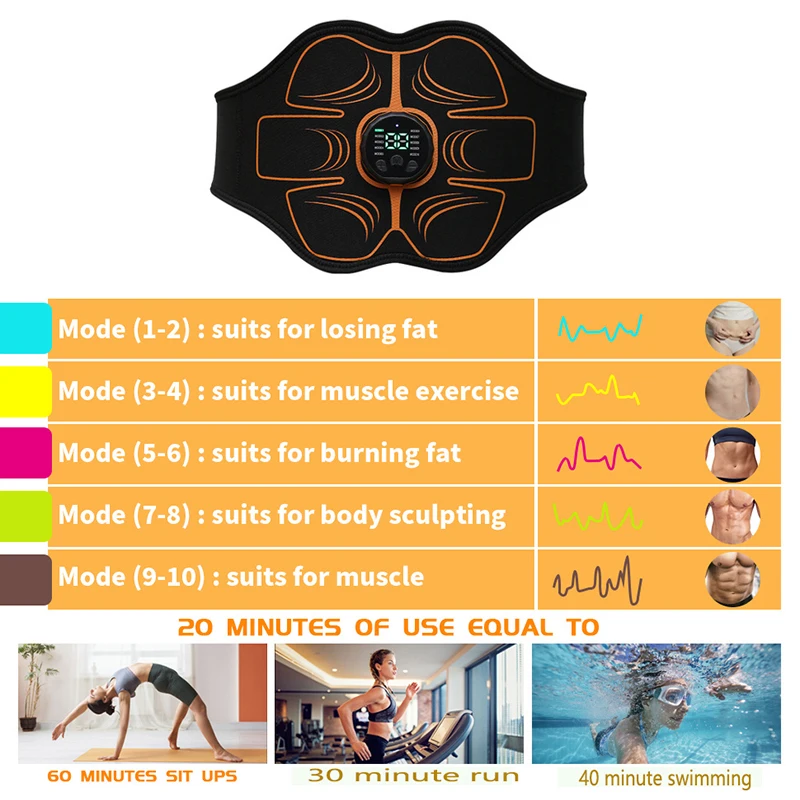 107cm Abdominal Muscle Training Belt Waist Abdominal Massager Belts Muscle Toner Fitness Massage Equiment 10 Modes 30 Levels