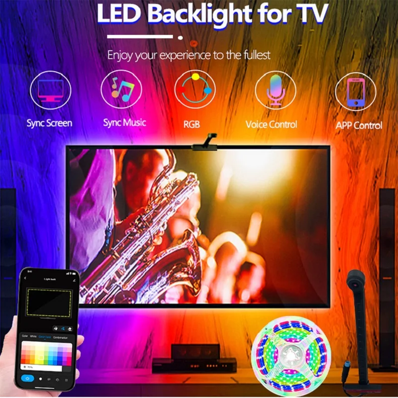 รูปสินค้า แถบแสง RGB ปรับสีได้ ควบคุมผ่านแอป สำหรับทีวี