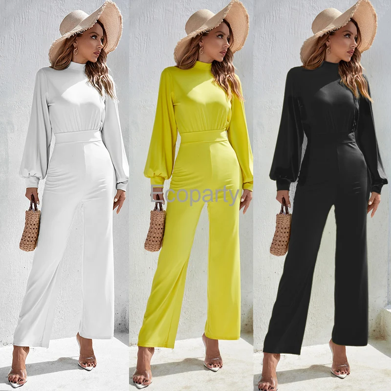 

2pcs Spring Summer Womens Fashion Long Sleeve Tops Wide Leg Pants Suit Solid Color Sexy Backless Shirt For Lady Slim Leisure Set