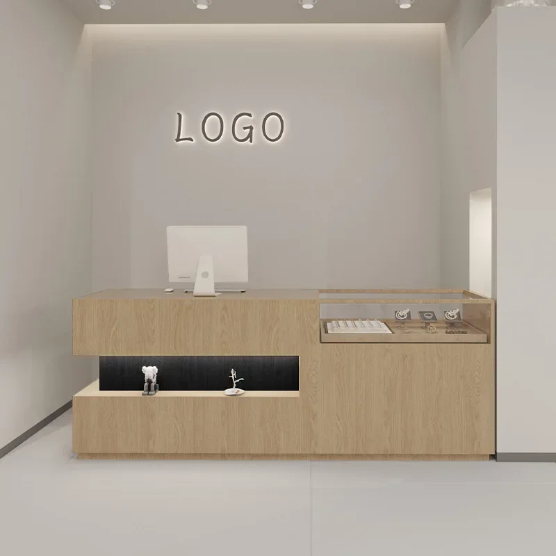 Receptionist Front Desk Salon Reception Bank Aesthetic Furniture Bureau Luxury Tempered Glass Help Vintage Office Professional