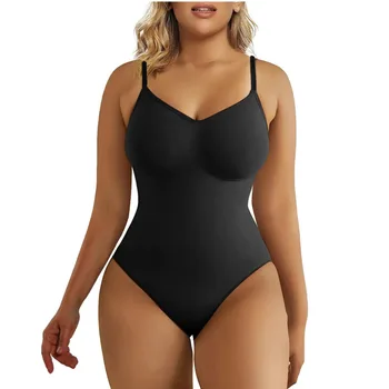 V Neck Spaghetti Strap Bodysuits Compression Body Suits Open Crotch Shapewear Slimming Body Shaper Smooth Out Bodysuit Shaper 1