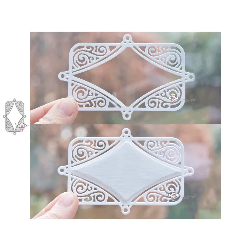 Mmao Crafts Metall-Stahlschneideformen, neue Spitzenetikettenrahmen-Schablone für DIY Scrapbooking, Papier-/Fotokarten, Prägeformen