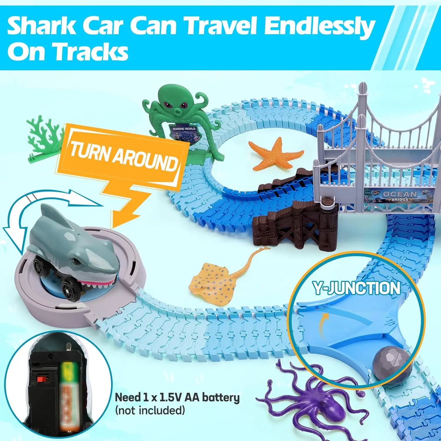 VATOS Track Toys Shark Race Car Toy for Boys Girls Age 3+ Bendable Flexible Racetrack Cars Ocean Train Toy STEM Educate Kid Set - Image 2