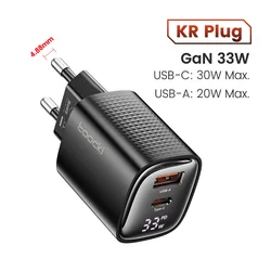 Toocki 33W GaN USB-C Charger with Digital Display and Fast Charging Capability - KR Black