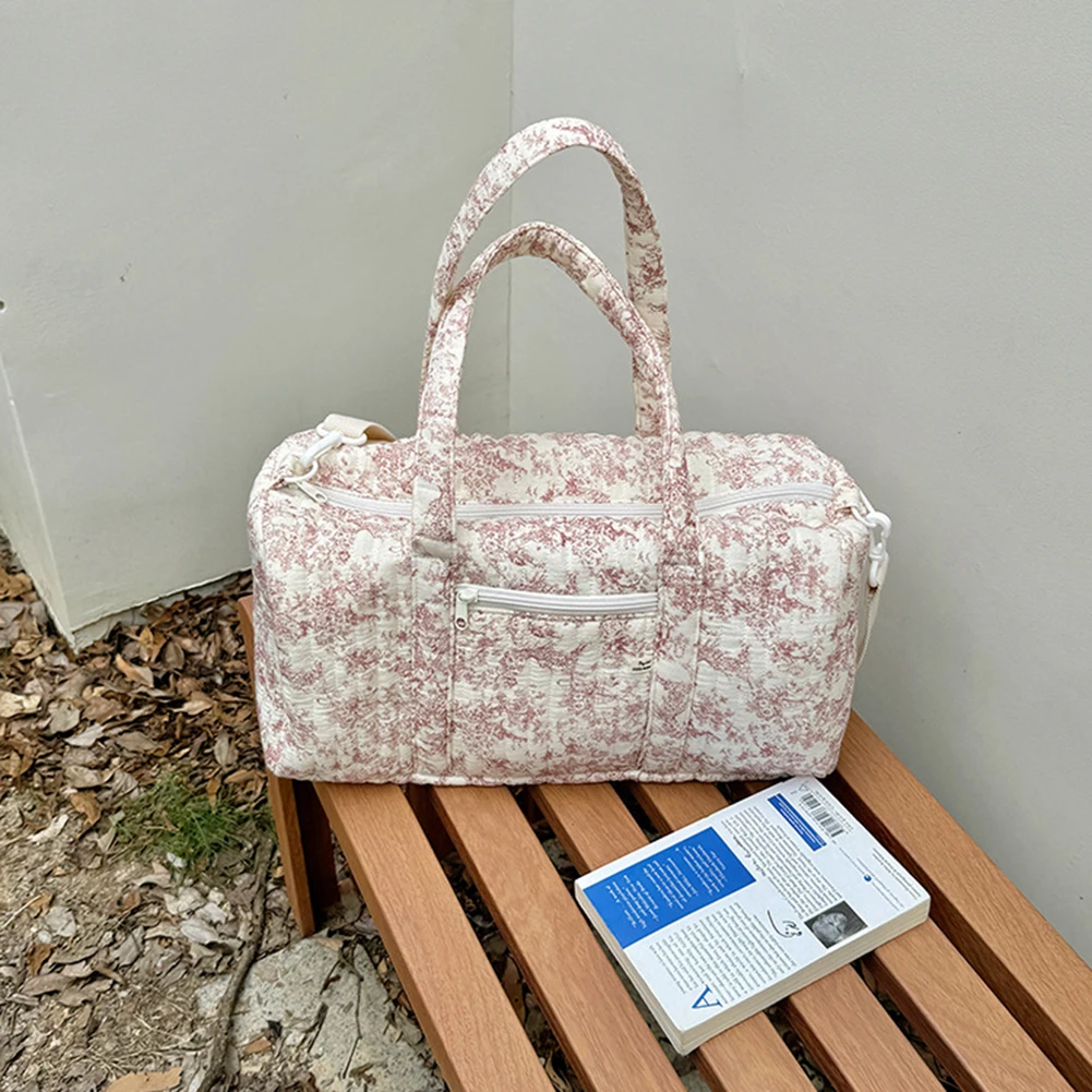 Travel Duffle Bag for Women Floral Quilted Overnight Bag with Adjustable Strap for Travel Business Trips Sport