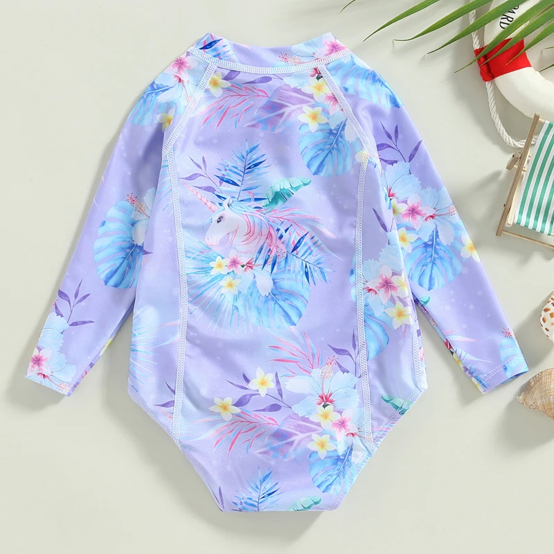 

Baby Girl Swimsuit Swimwear Ruffle Floral Swimsuits Long Sleeve UPF 50 Swimwear Zip Rash Guard Wetsuit