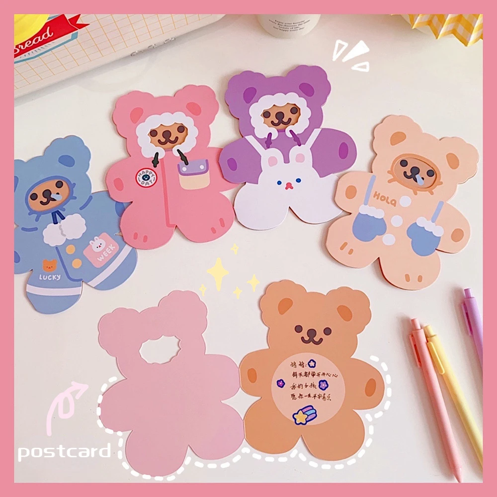 1PCS Cartoon Bear Card Birthday Greeting Card Creative Stitching Message Card Birthday Blessing Gift Card Book Decoration Props 10 pcs full moon postcard congratulations cards invitation decorative paper greeting blessing