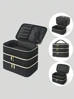 3 Layer Large Capacity Cosmetic Bag Quilted Multifunctional Portable Handbag for Women College Students Travel Dormitory 1