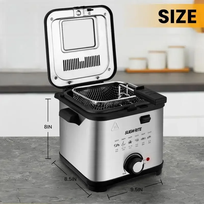 SUSTEAS Deep Fryer with Basket,1500W Electric Deep Fryers Use with Temperature Control, Removable Lid and 2.5L Non-Stick Inner