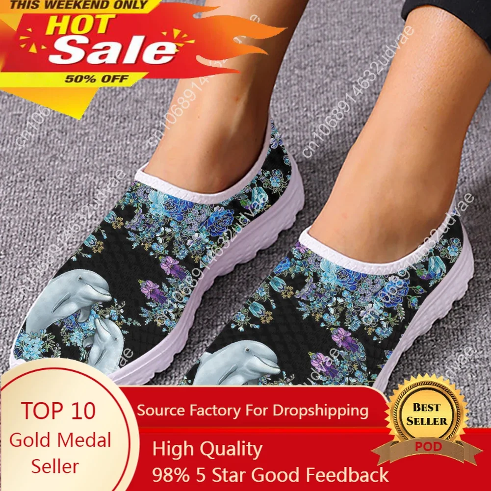 

Dolphin Mandala Floral Printed Flat Shoes For Women Lightweight Mesh Sneakers Female Outdoor Casual Tennis Mujer