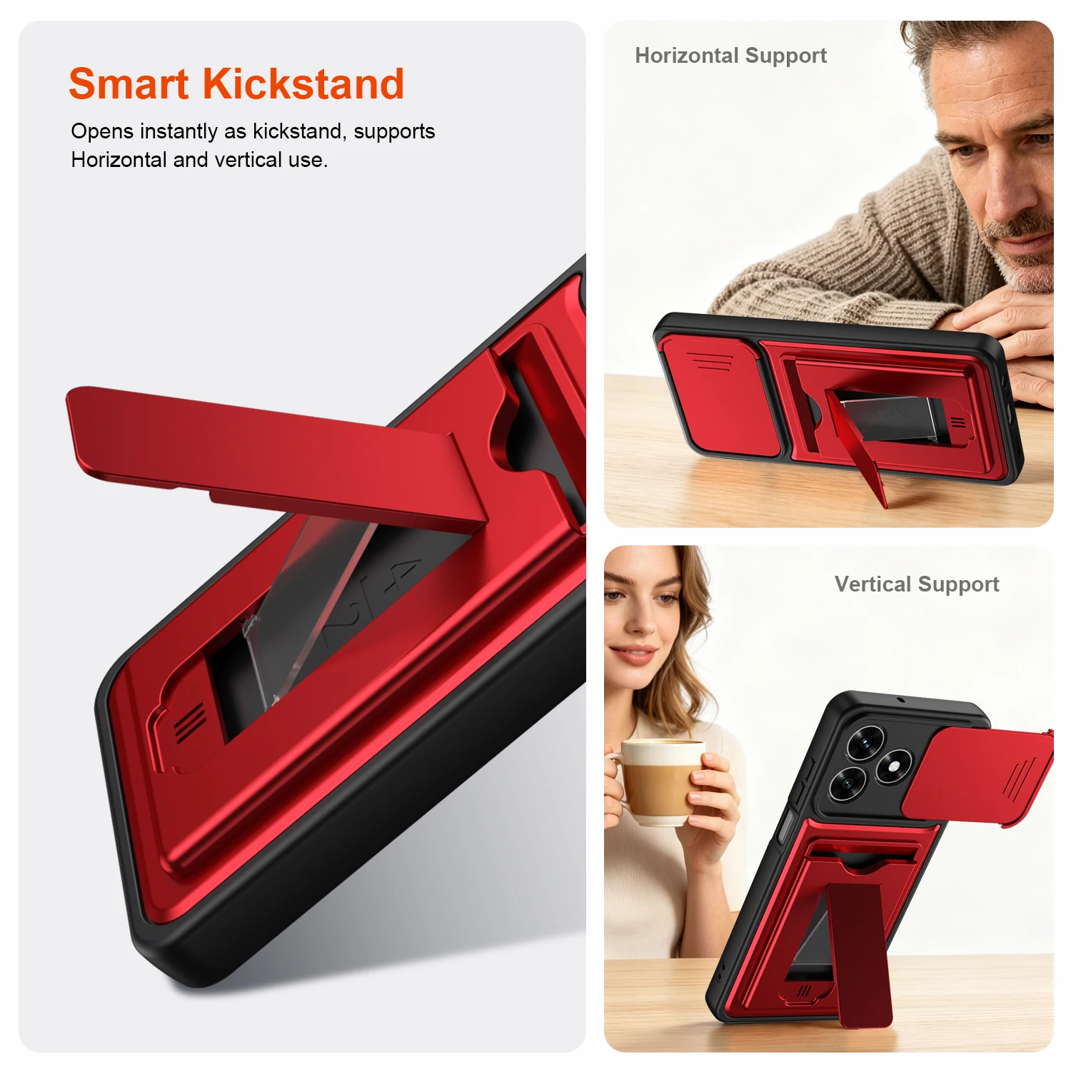 Heavy Duty Shockproof Card Holder Wallet Case with Lens Protection
