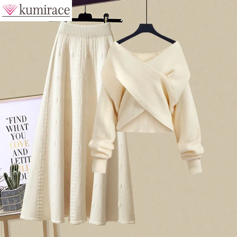 Cross Knit Sweater on Chest Slim Fitting Half Knit Skirt Two Piece Elegant Women's Skirt Set Autumn and Winter Outfits for surron sur ron sur ron electric motorcycle cross ultra bee storm bee universal chest protector pad stick protective cotton