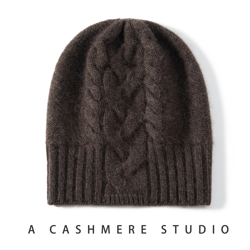 100% Pure Cashmere Hat Women Winter Knitted Twisted Flower Cap Beanies Warm Soft Knit Headgears Lady Hats Ear Protect Skullies 6