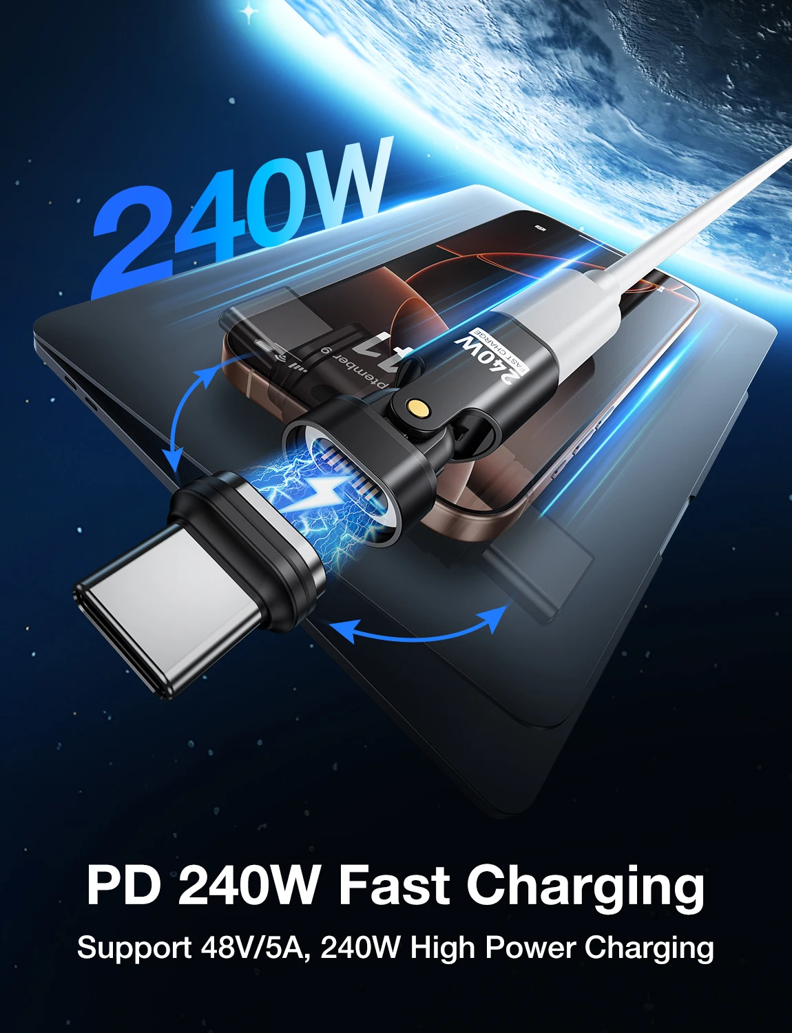 240W Type C Adapter 16Pin USB-C to Type-C Fast Charging Cable Magnetic USB C Female Converter Macbook iPhone 16 15 Xiao AUFU