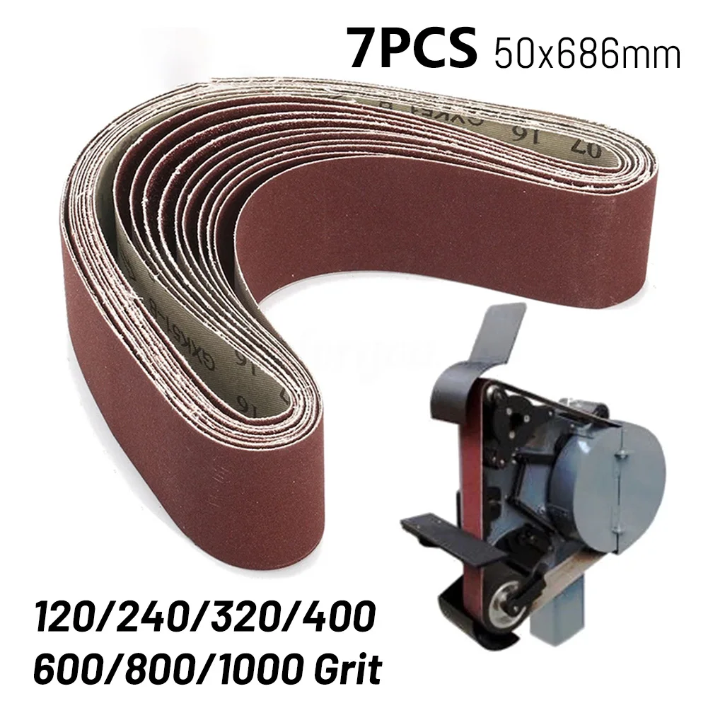 

7PCS Sanding Abrasive Belt 50x686mm Electro-static Applied Grain Aluminum Oxide For Metal Wood Grinding Sander 120-1000 Grit