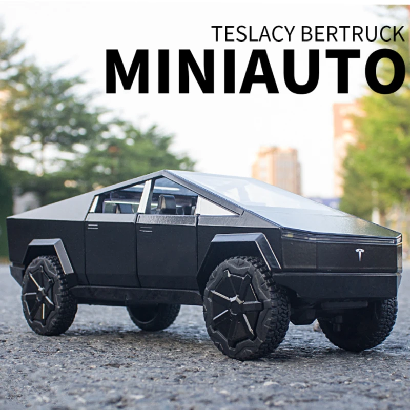 1/32 Tesla Cybertruck Pickup Alloy Truck Car Model Diecasts Metal Off-road Vehicles Car Model Sound and Light Childrens Toy Gift 1 32 alloy tesla cybertruck pickup car model diecasts off road vehicles truck car model sound light with suitcase kids toys gift