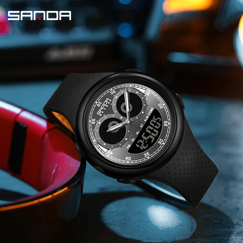 SANDA 6118 Fashion Trend Electronic Watch For Men Silicone Luminous Waterproof Auto Calendar Chronograph Wristwatch Reloj Hombre