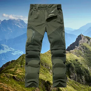 Mens Outdoor Quick Drying Pants Breathable Collapsible Two Cut Pants Absorption Quick Drying Hiking Cotton Casual Loose Trousers 4